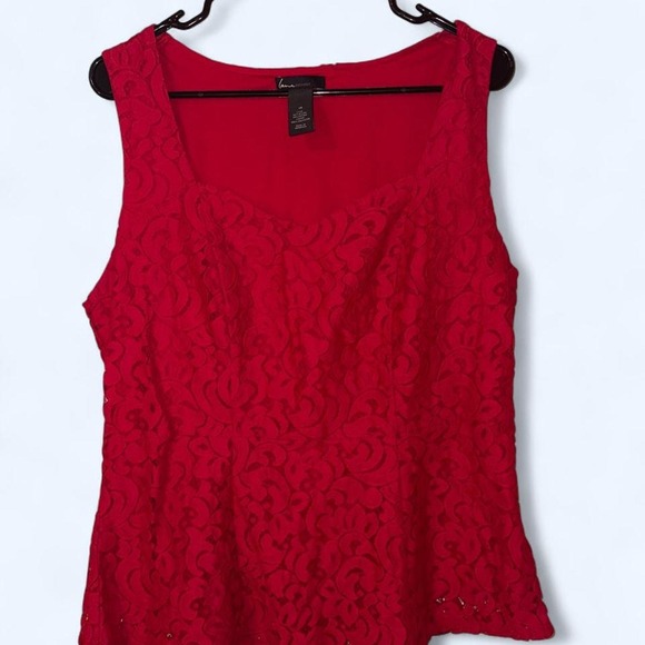 Tops - Lane Bryant red lace tank top with floral embroidery, size 14